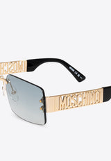 Moschino Logo Lettering Rectangular Sunglasses Green MOS169 S 0-5F6 TEAL GOLD