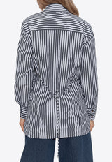 Tie String Button-Up Striped Shirt W0096 6475-099 Black