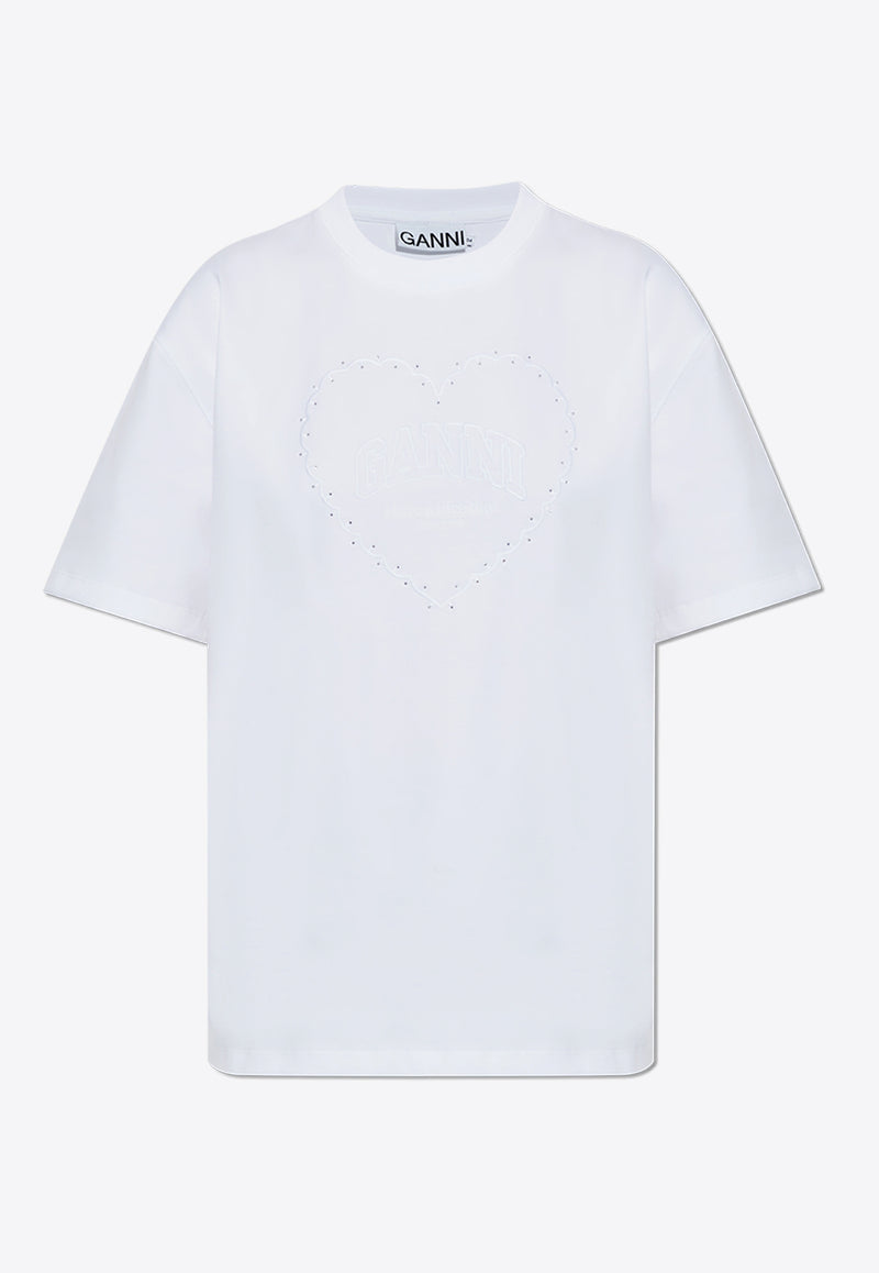 Heart-Motif Short-Sleeved T-shirt T4033 3683-151 White