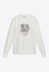 Cats Print Crewneck Sweatshirt T4163 3654-135 White