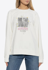 Cats Print Crewneck Sweatshirt T4163 3654-135 White