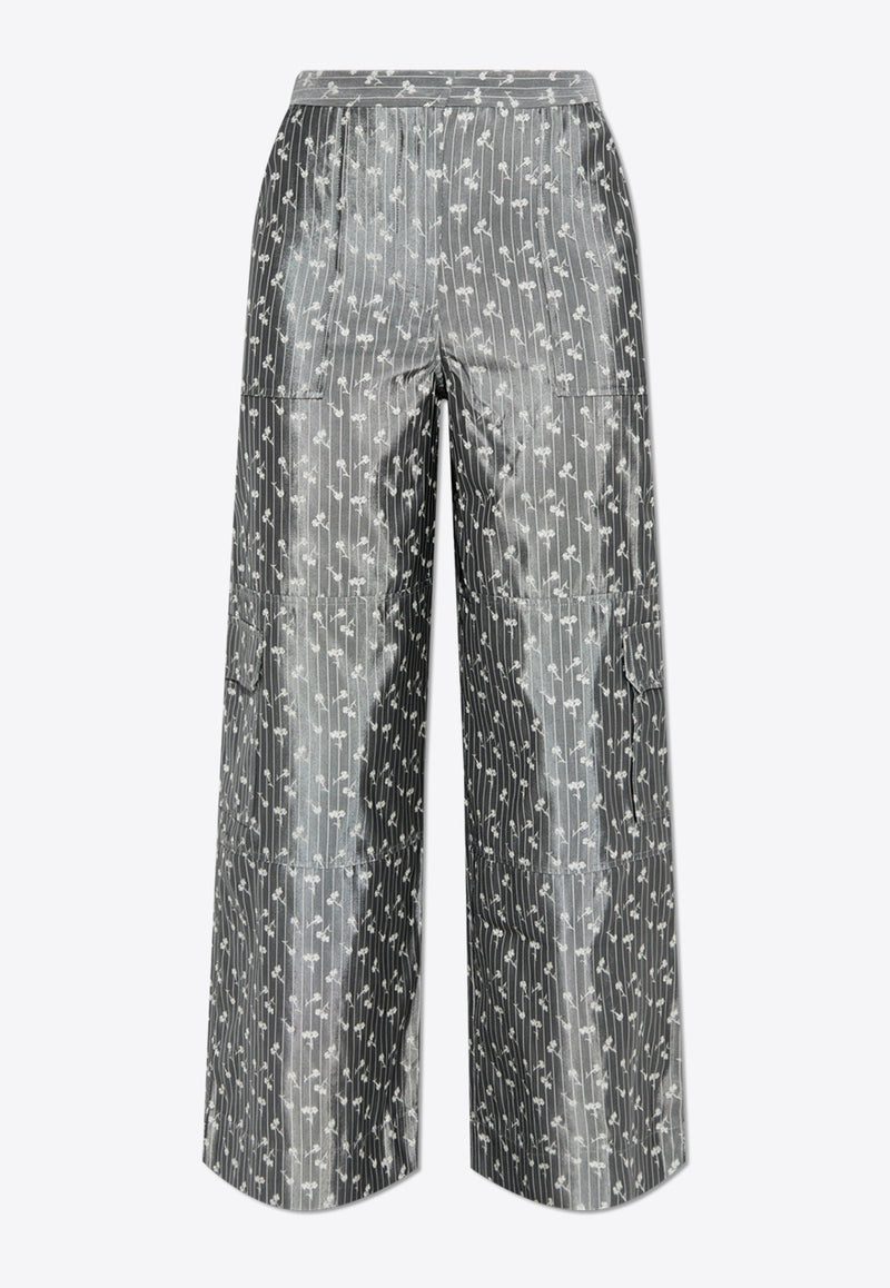 Floral Jacquard Wide-Leg Cargo Pants W0168 6855-207 Gray