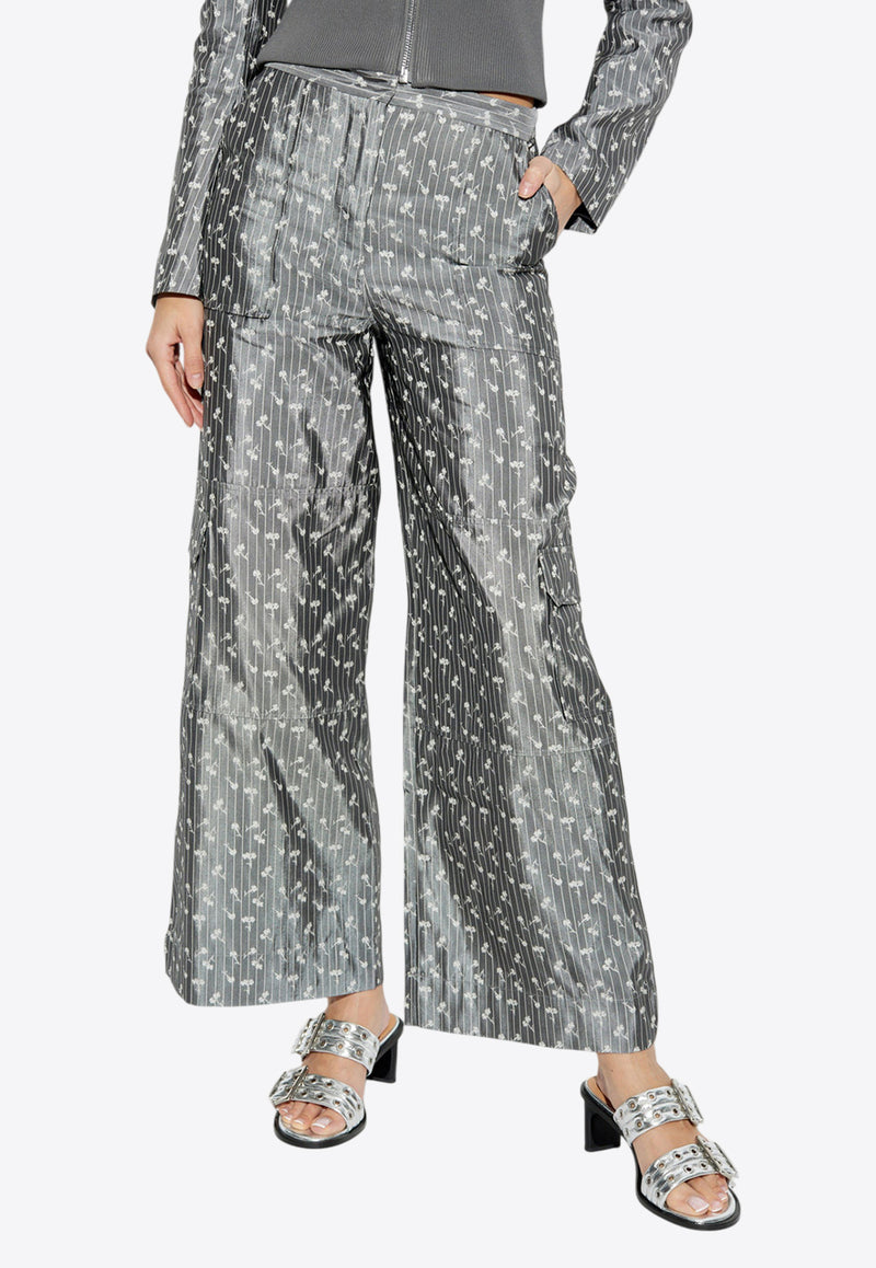 Floral Jacquard Wide-Leg Cargo Pants W0168 6855-207 Gray