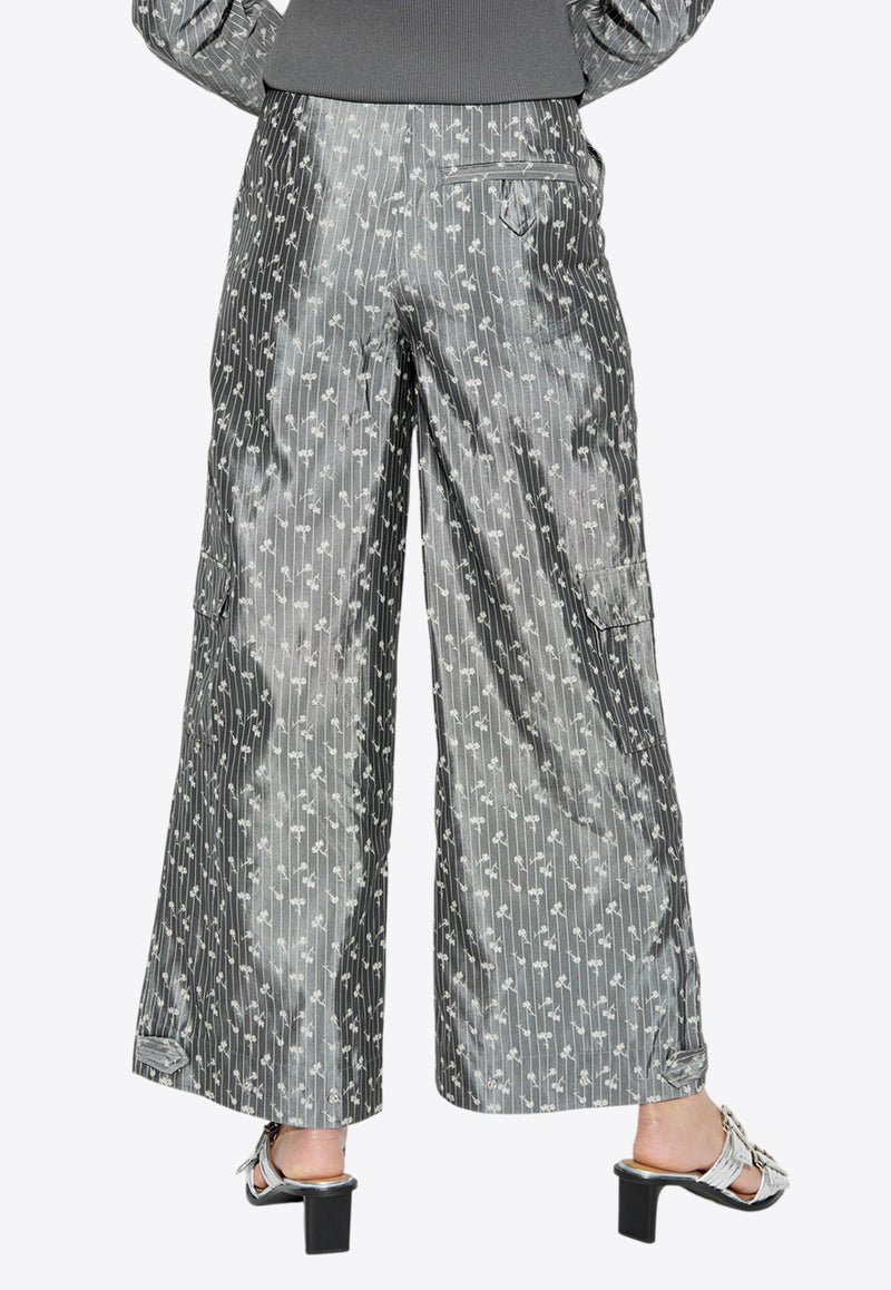 Floral Jacquard Wide-Leg Cargo Pants W0168 6855-207 Gray