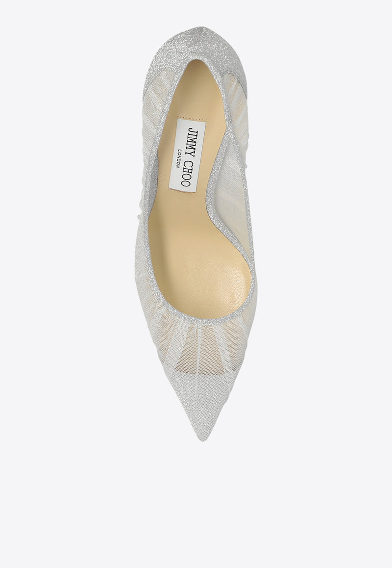 Love 85 Ruched Tulle Glittered Pumps Jimmy Choo LOVE 85 TFG-IVORY SILVER