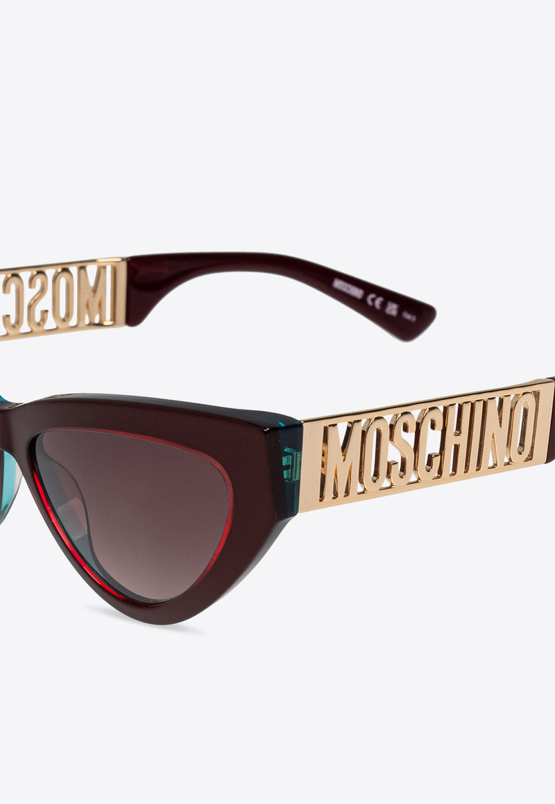 Moschino Logo Lettering Cat-Eye Sunglasses Brown MOS170 S 0-B17 METALIZED BURGUNDY