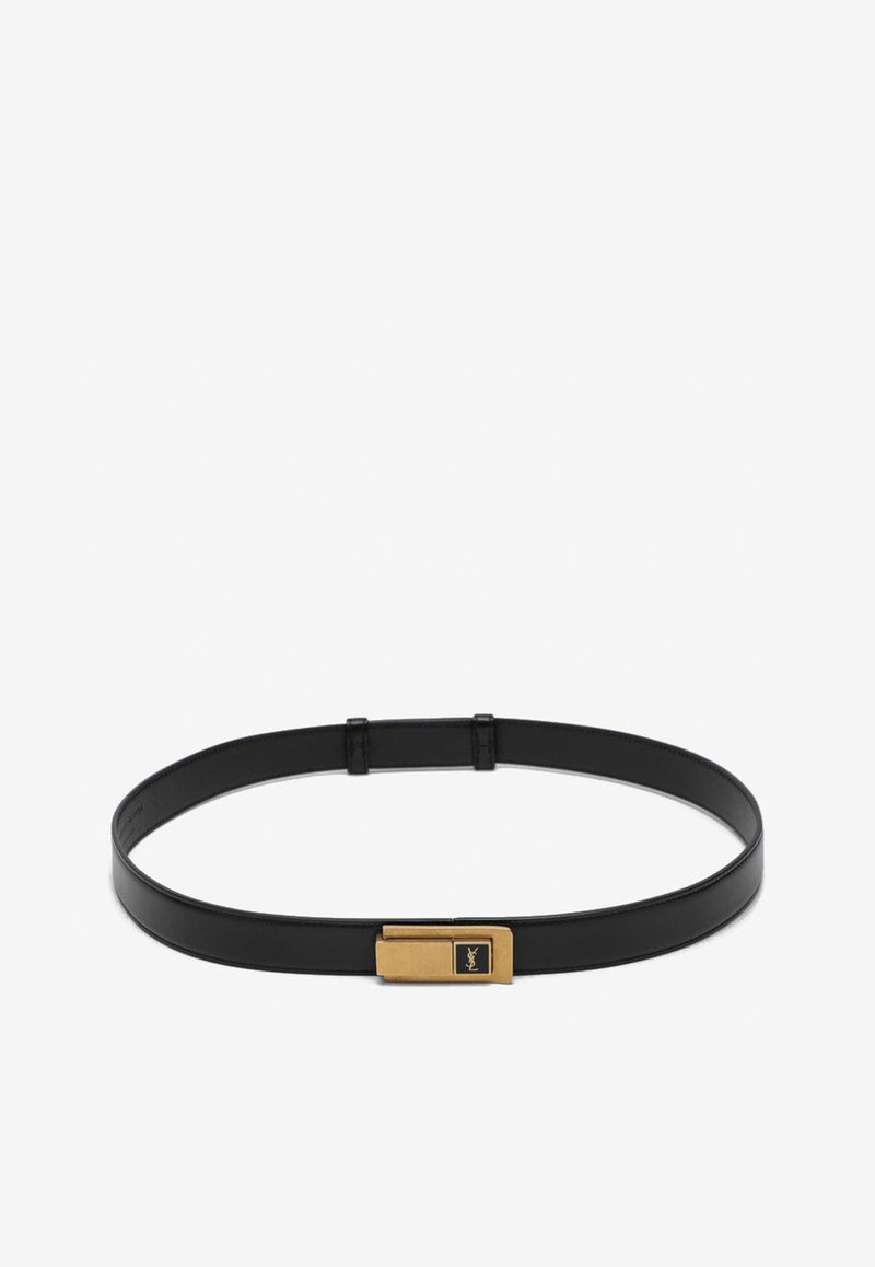 Saint Laurent Cassandre Buckle Leather Belt Black 806631AAD6C/P_YSL-1000