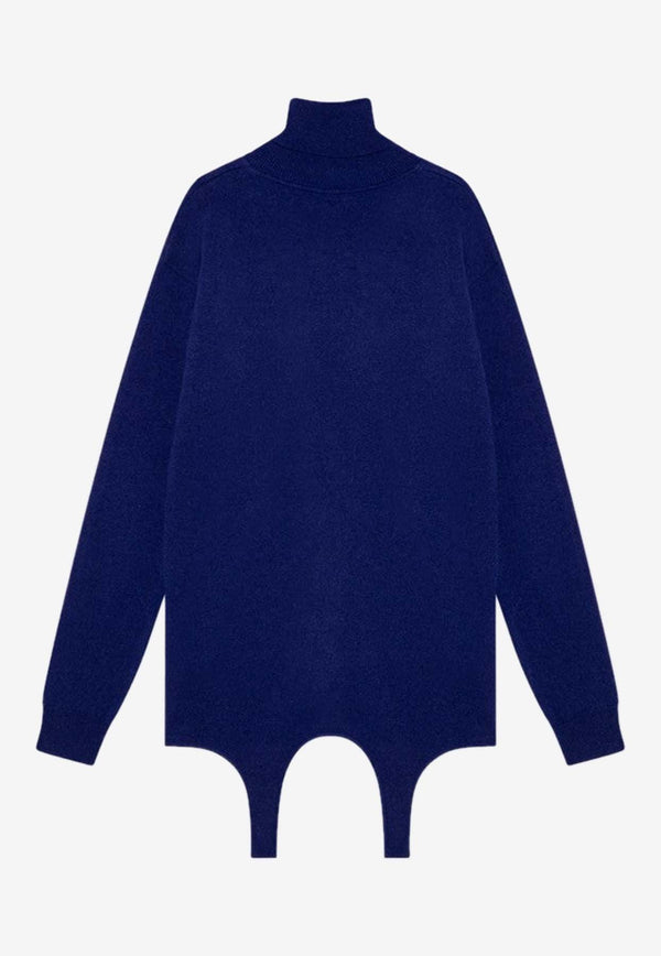 Saint Laurent Turtleneck Cashmere Sweater with Garter Blue 806969YALL2/P_YSL-4069