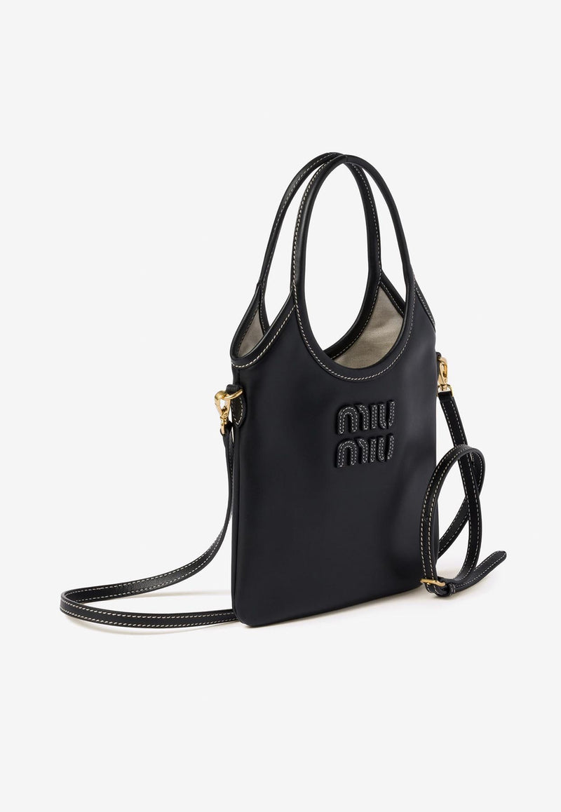 Miu Miu Ivy Leather Tote Bag Black 5BA281VOLN2CRW_F0002