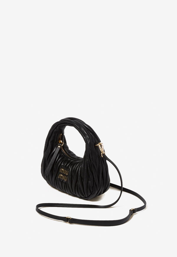 Miu Miu Mini Wander Matelassé Leather Hobo Bag Black 5BP078VOOOAN88_F0002