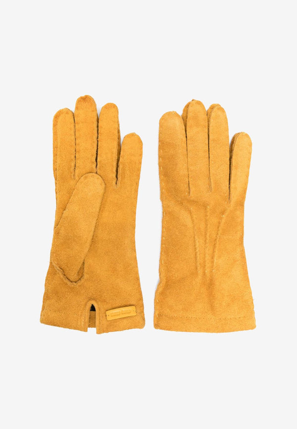 Miu Miu Logo Patch Suede Gloves Yellow 5GG2252CSX_F0091