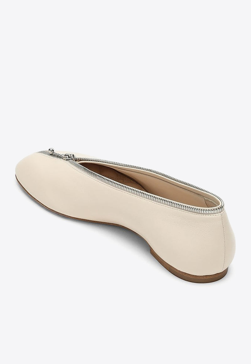 Burberry Sadler Zip Leather Ballet Flats Beige 8086210150814/O_BURBE-A1189