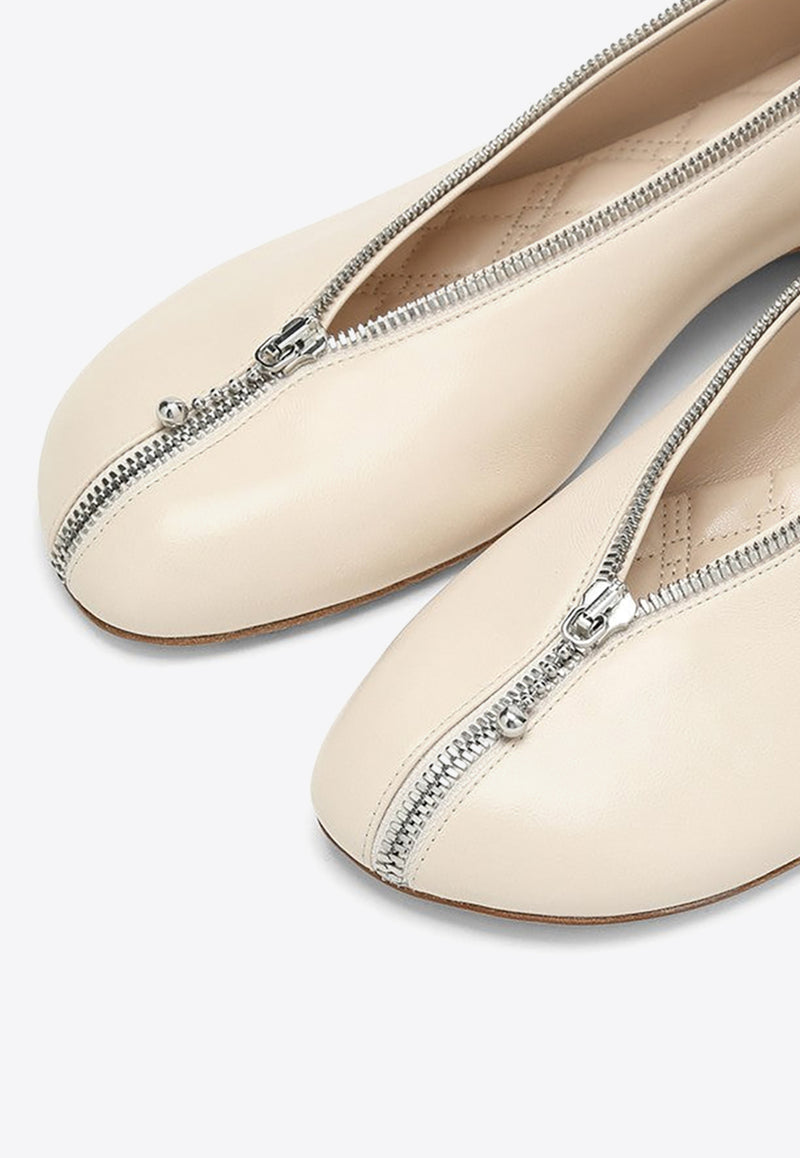 Burberry Sadler Zip Leather Ballet Flats Beige 8086210150814/O_BURBE-A1189