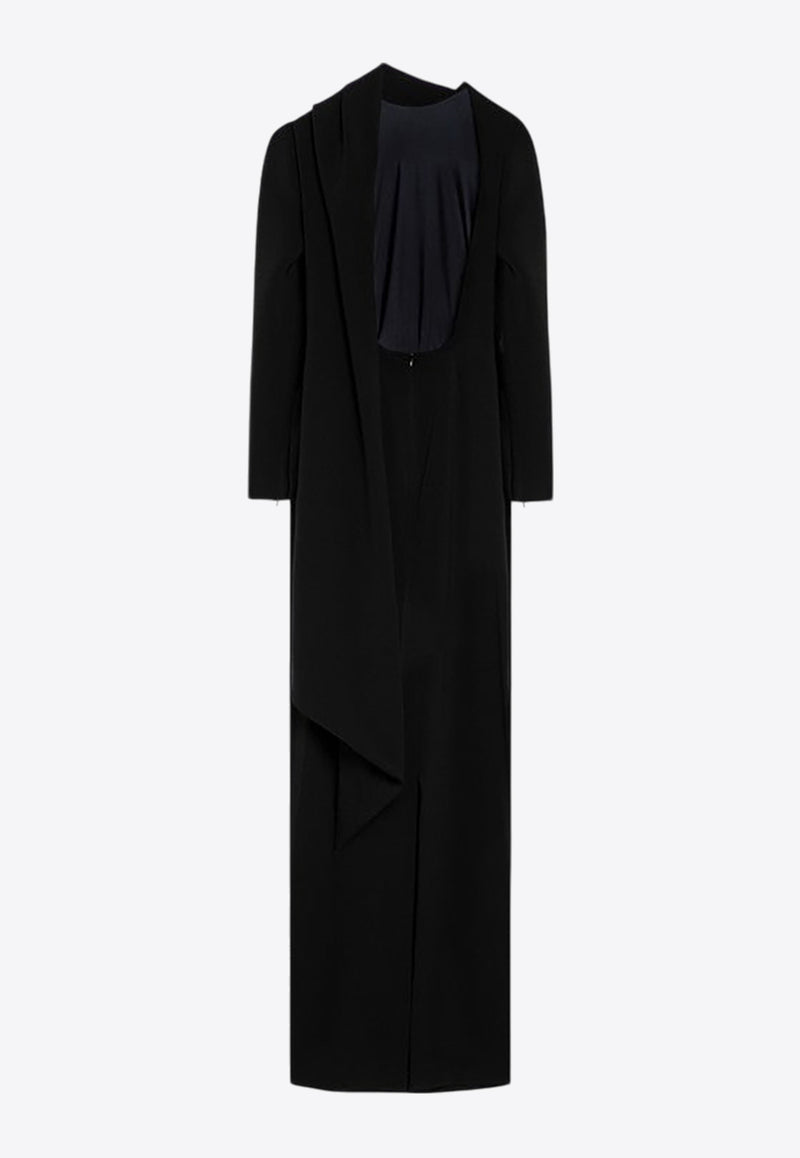 Balenciaga Backless Stretch Crepe Maxi Cape Dress  Black 809037TRO27/P_BALEN-1000