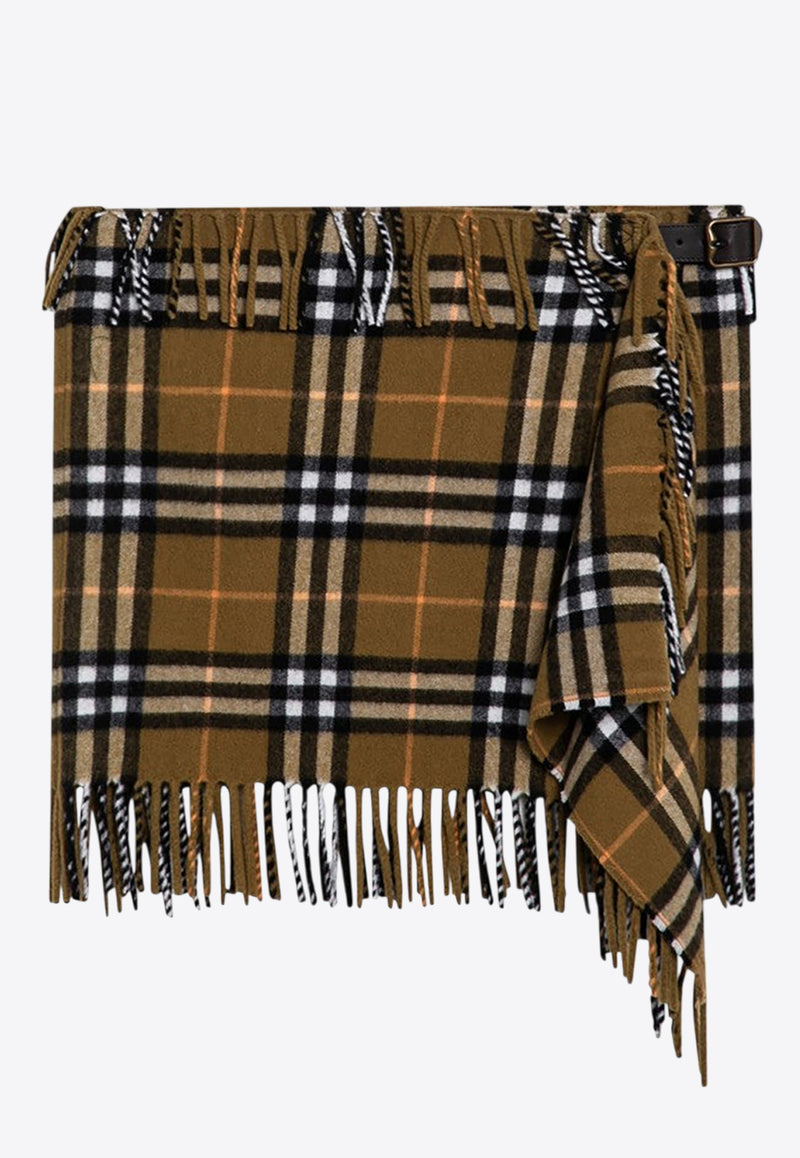 Burberry Checked Fringed Scarf Skirt Brown 8099716161940/P_BURBE-C1422