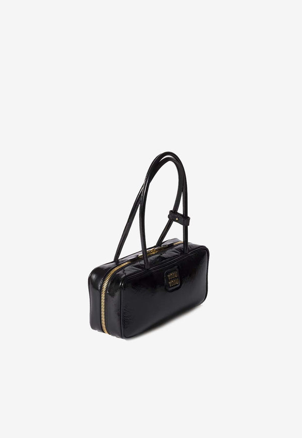 Miu Miu Beau Naplak Patent Leather Shoulder Bag  Black 5BB173VOLOADNT_F0002