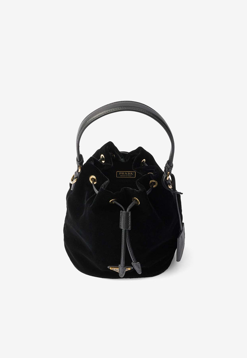 Prada Mini Re-Edition Velvet Bucket Bag Black 1BE067VWOM2C7Q_F0002