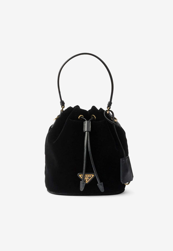 Prada Mini Re-Edition Velvet Bucket Bag Black 1BE067VWOM2C7Q_F0002