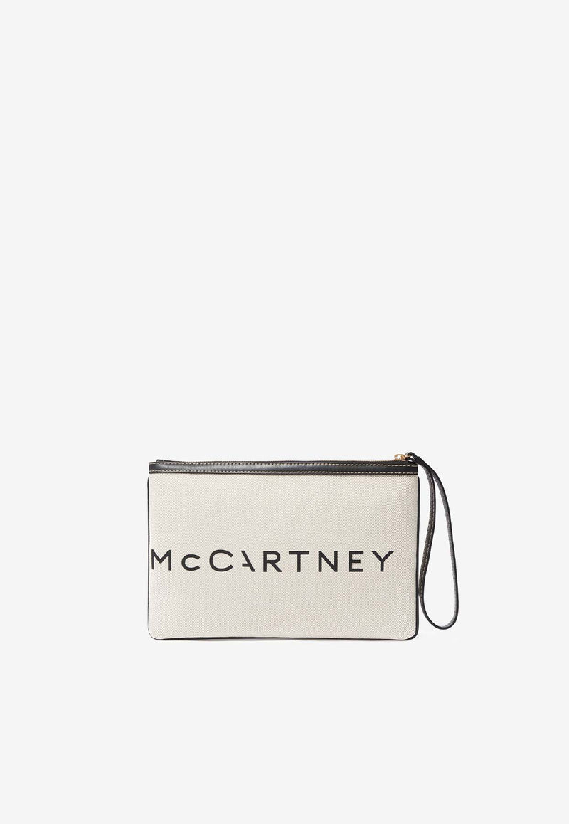 Stella McCartney SMC Logo Canvas Zip Pouch White 7P0078WP0221_9043