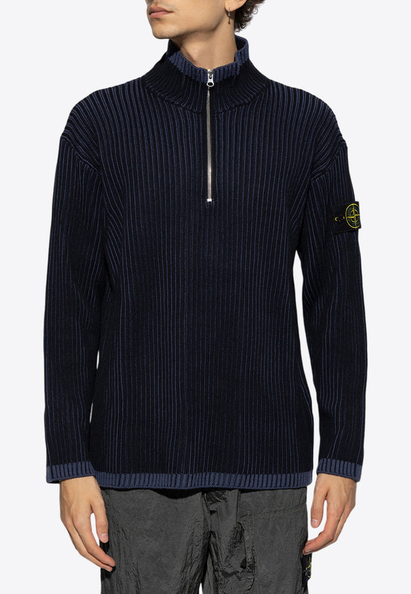 Stone Island Logo Patch Half-Zip Knitted Sweater Navy 8115516C1NAVY