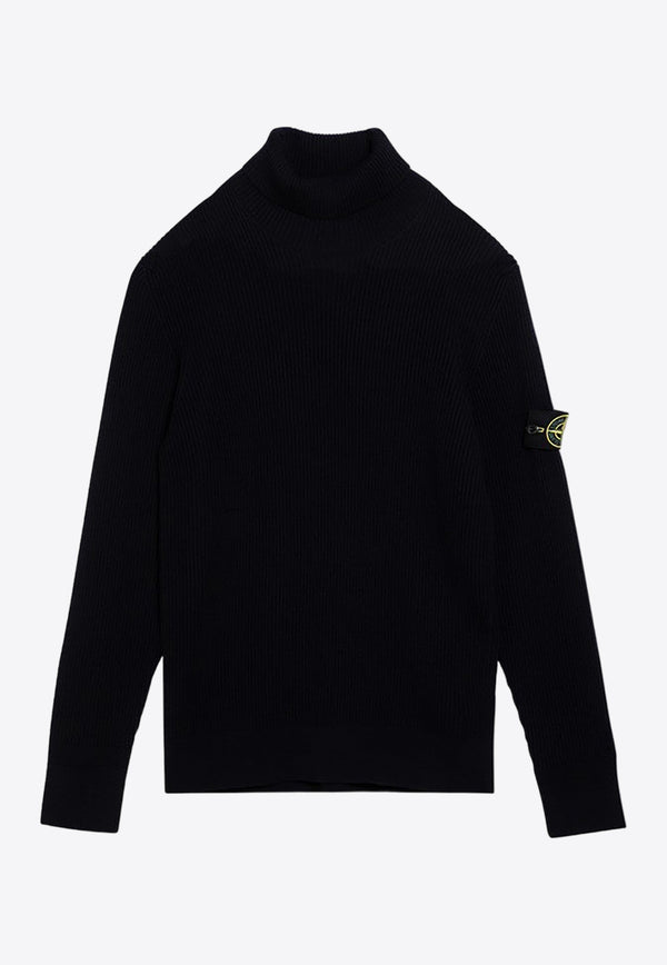 Stone Island Logo Patch Turtleneck Wool Sweater Blue 8115552C2/P_STONE-A0020