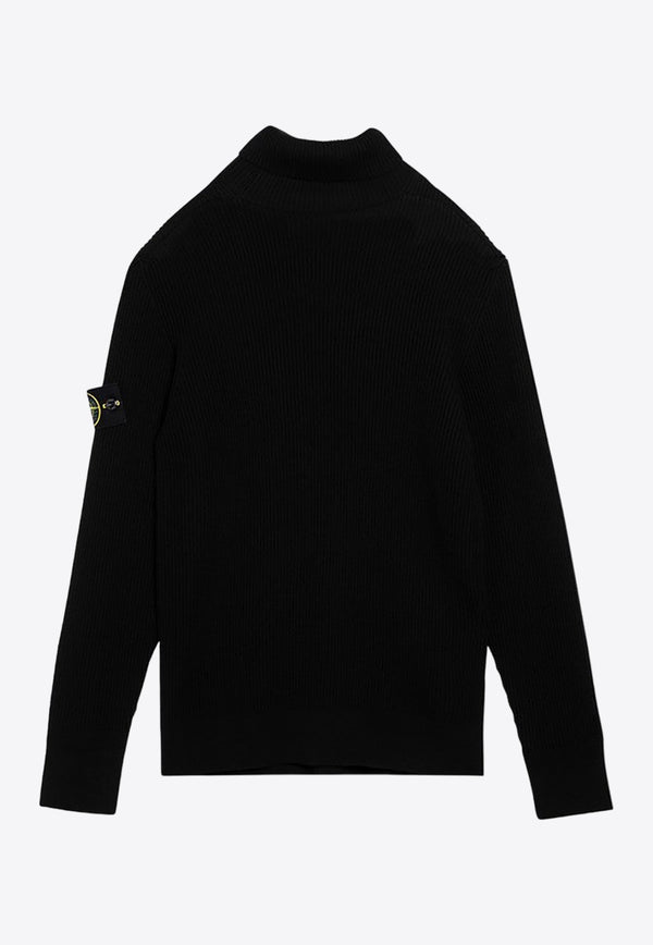 Stone Island Logo Patch Turtleneck Wool Sweater Black 8115552C2/P_STONE-A0029