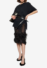 The Attico Ostrich Feather-Trim Sheer Midi Skirt Black 250WCS00264_100