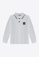 Stone Island Junior Boys Logo Patch Long-Sleeved Polo T-shirt White 811620748/P_STONE-V1001