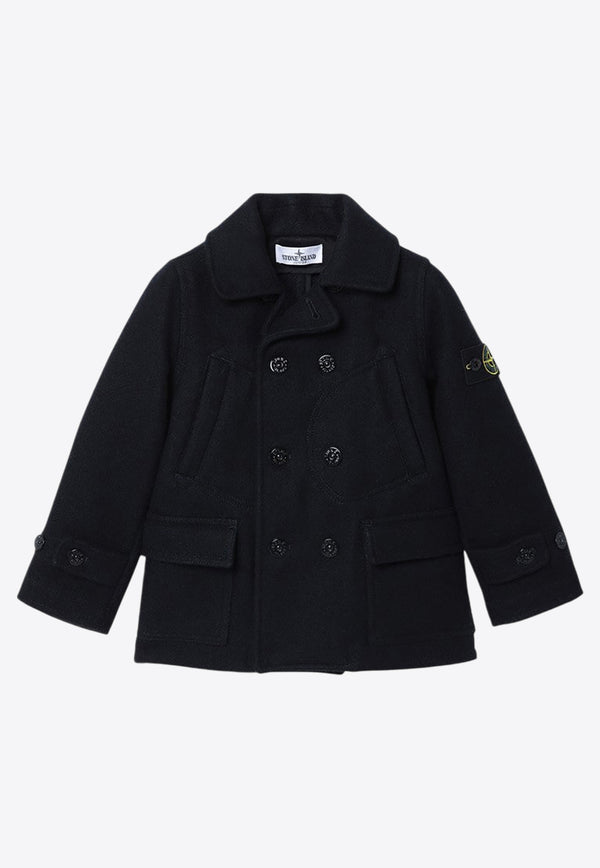 Stone Island Junior Boys Double-Breasted Wool Blend Coat Blue 8116410-B36/P_STONE-V0M20