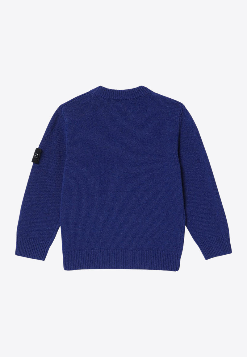 Stone Island Junior Boys Compass Patch Wool Sweater Blue 8116502-BZ1/P_STONE-V0022