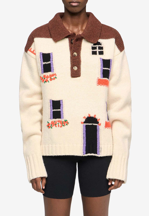 JW Anderson House Intarsia Knit Polo Sweater Beige KW1405YN0413_130