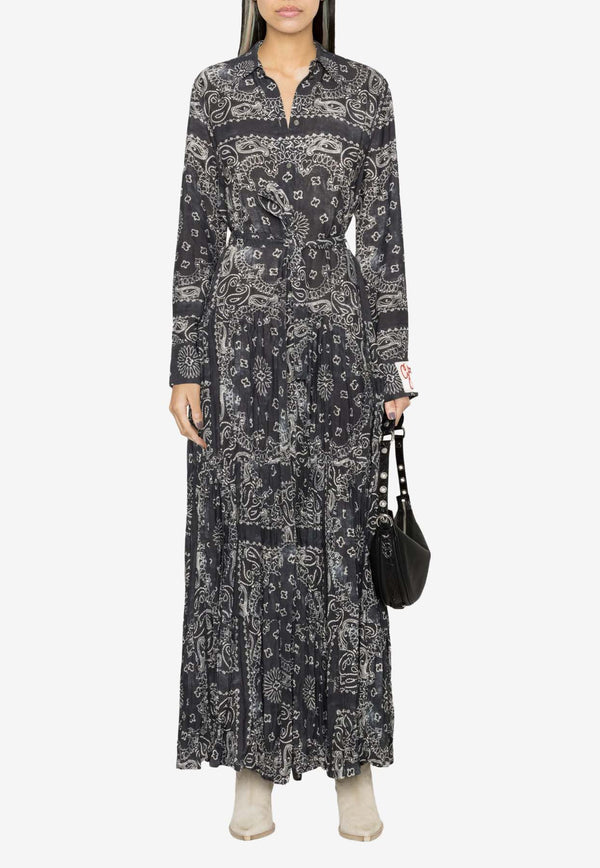 Golden Goose DB Paisley Print Maxi Shirt Dress Black GWP00824P001257_60318