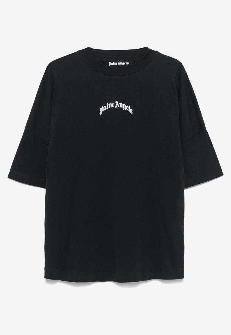 Palm Angels Curved Logo Crewneck T-shirt Black PMAA002S25JER001_1003