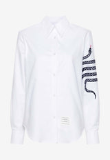 Thom Browne Snake 4-bar Long-Sleeved Shirt White FLL162EE1187_100