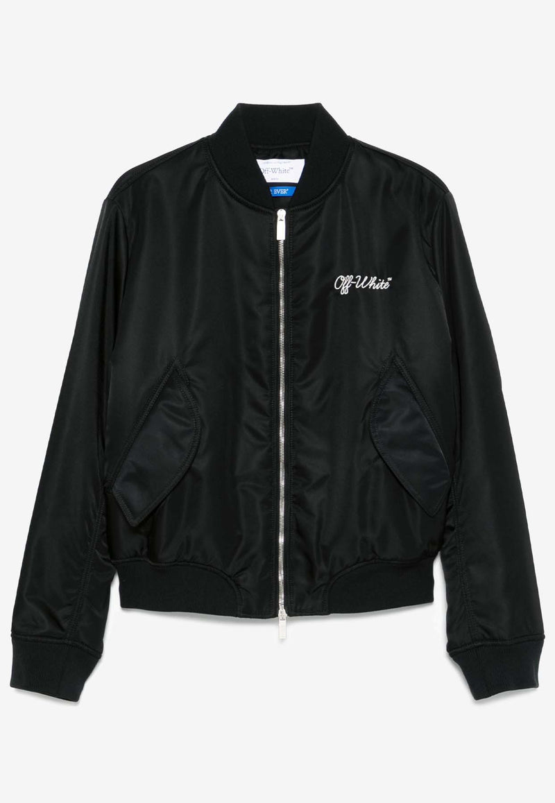 Off-White Script NYL Logo Embroidered Bomber Jacket Black OMEH05EC99FAB001_1001