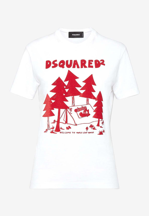 Dsquared2 Maple Leaf House Print T-shirt White S75GD0475D20020_100