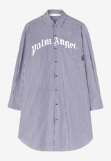 Palm Angels Striped Logo Print Midi Shirt Dress Navy PWDG002S25FAB001_4603