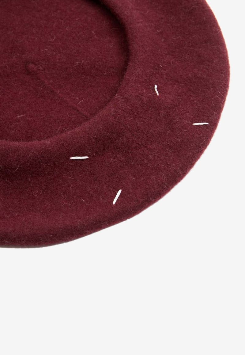 Maison Margiela Four Stitch Logo Wool Beret Burgundy S50TC0075M13115_248