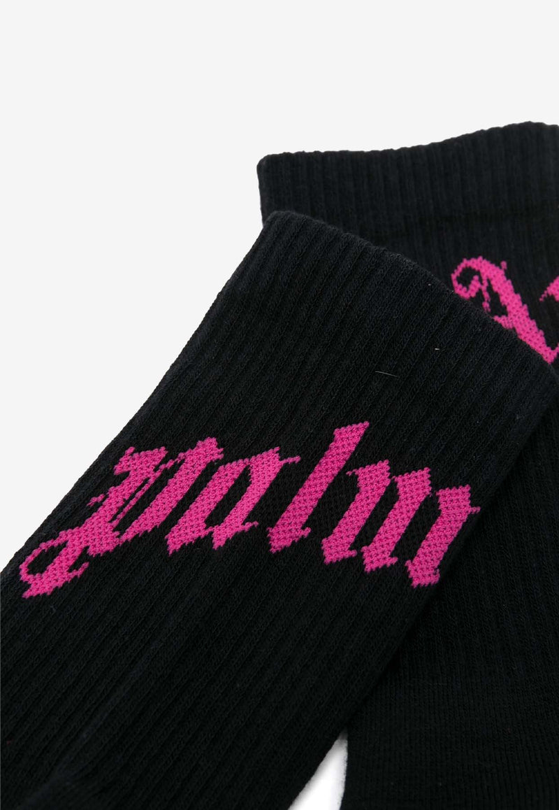 Palm Angels Intarsia Logo Ribbed Socks Black PWRA00AS25FAB001_1032