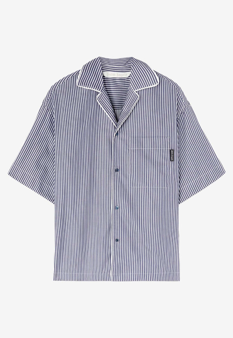 Palm Angels Curved Logo Striped Shirt Navy PWGG005S25FAB001_4603