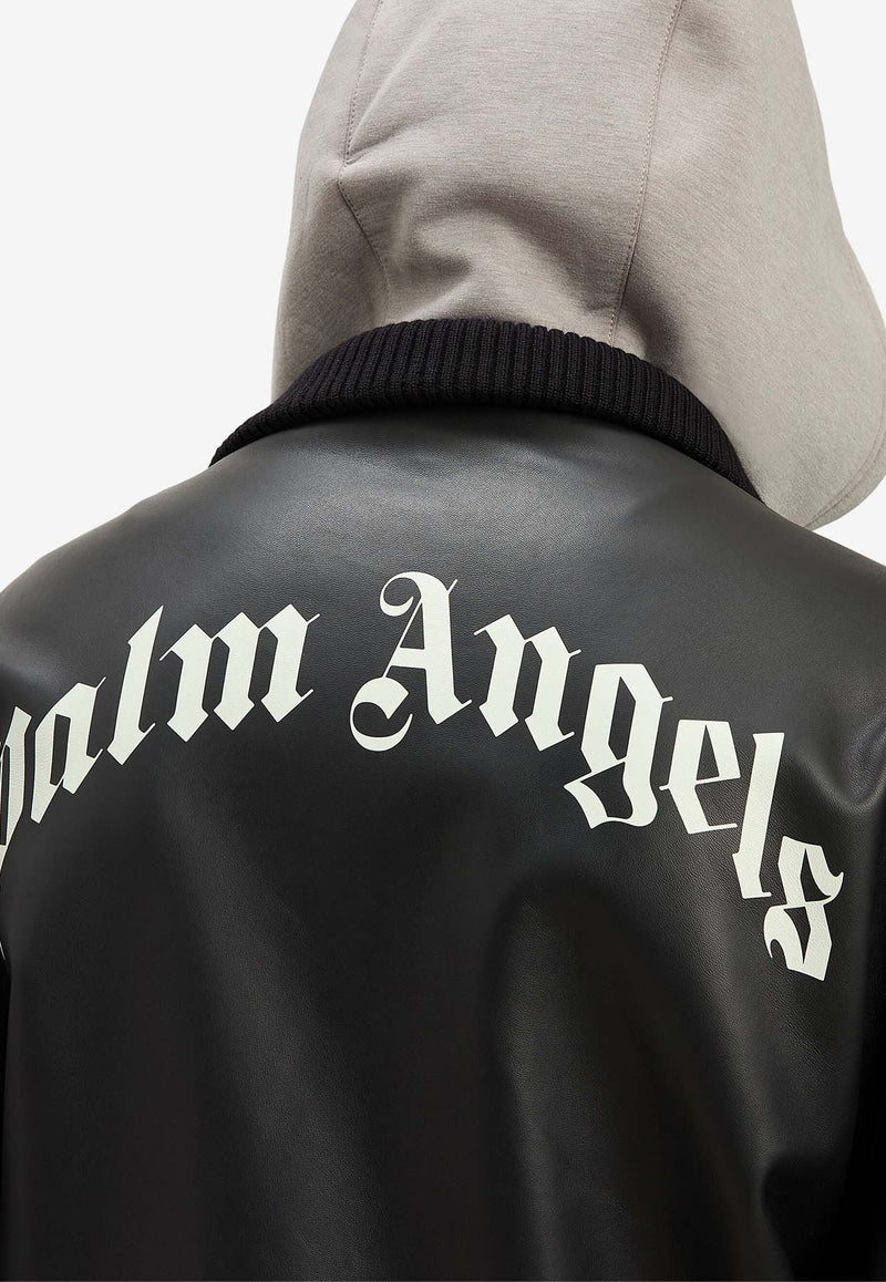 Palm Angels Curved Logo Leather Bomber Jacket Black PMJA043S25LEA001_1003