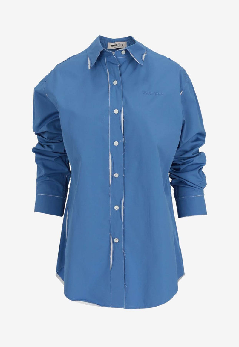 Miu Miu Logo Embroidered Button-Up Shirt Blue MK1899SOOO10RG_F0237