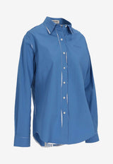 Miu Miu Logo Embroidered Button-Up Shirt Blue MK1899SOOO10RG_F0237