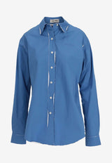 Miu Miu Logo Embroidered Button-Up Shirt Blue MK1899SOOO10RG_F0237