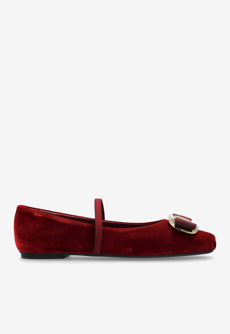 Salvatore Ferragamo Zina Vara Plate Velvet Ballet Flats Bordeaux 01J247 ZINA V 779727-BRICK CARMINE 365 NEBBIOLO