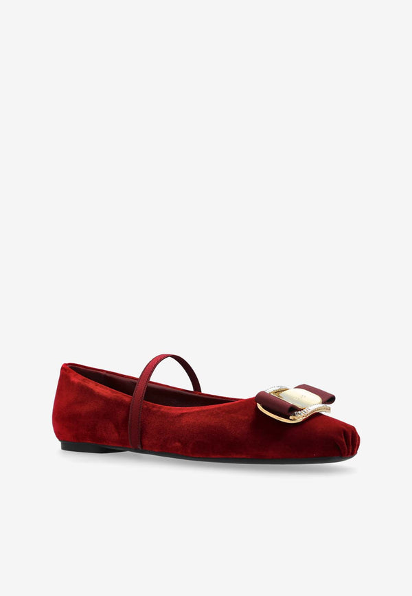 Salvatore Ferragamo Zina Vara Plate Velvet Ballet Flats Bordeaux 01J247 ZINA V 779727-BRICK CARMINE 365 NEBBIOLO