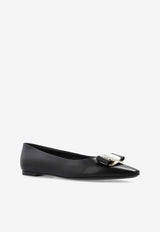 Salvatore Ferragamo Zea Vara Plaque Nappa Leather Flats Black 01H585 ZEA 768694-NERO