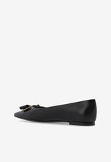 Salvatore Ferragamo Zea Vara Plaque Nappa Leather Flats Black 01H585 ZEA 768694-NERO