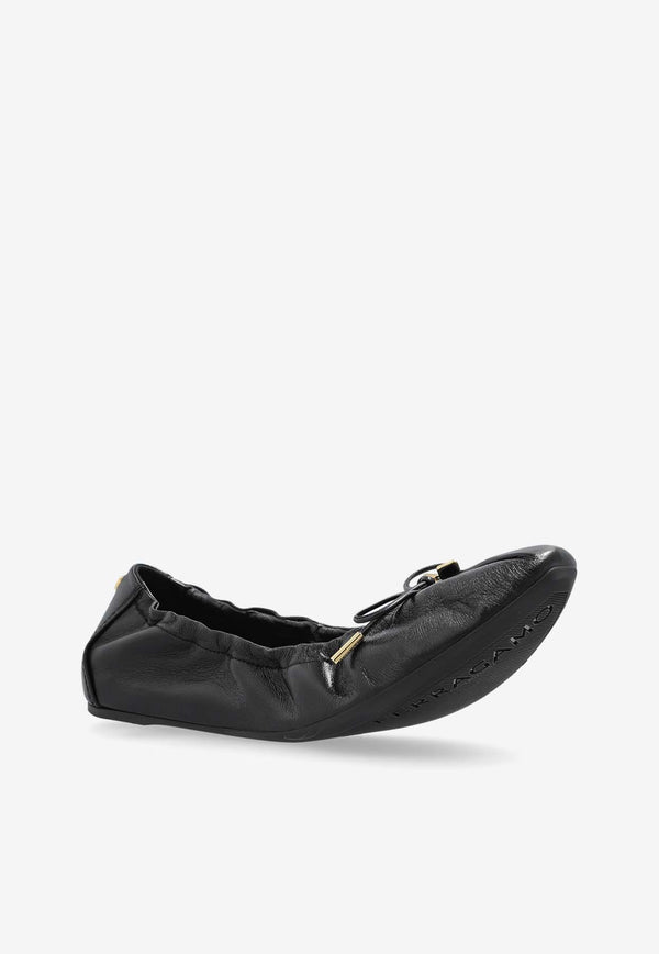 Salvatore Ferragamo Joelle Leather Ballet Flats Black 01J215 JOELLE 779656-NERO