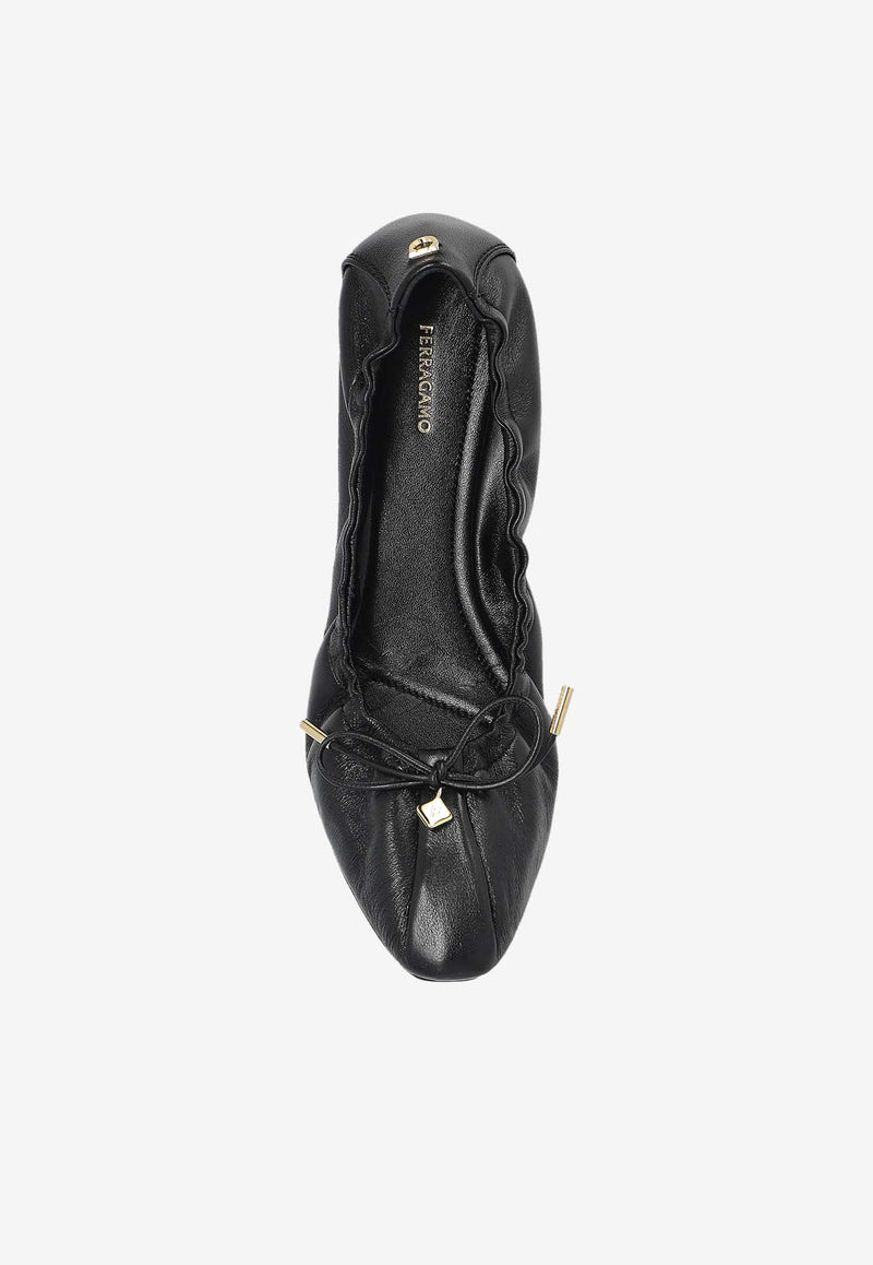 Salvatore Ferragamo Joelle Leather Ballet Flats Black 01J215 JOELLE 779656-NERO